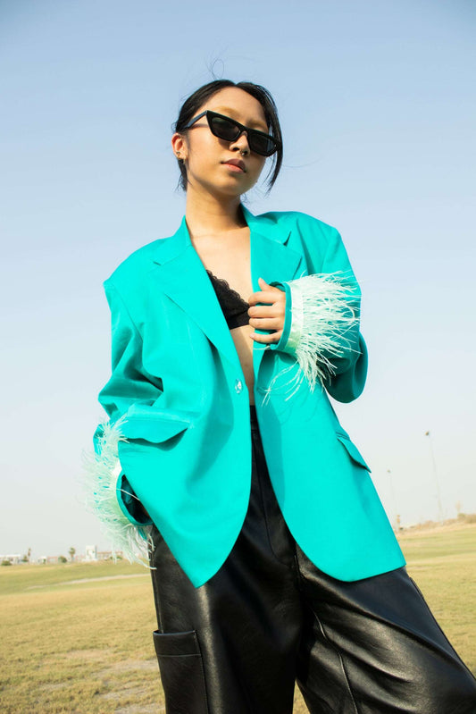 Unisex Teal Straight Blazer