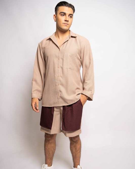 Duo-Color Beige Unisex Co-ord Set