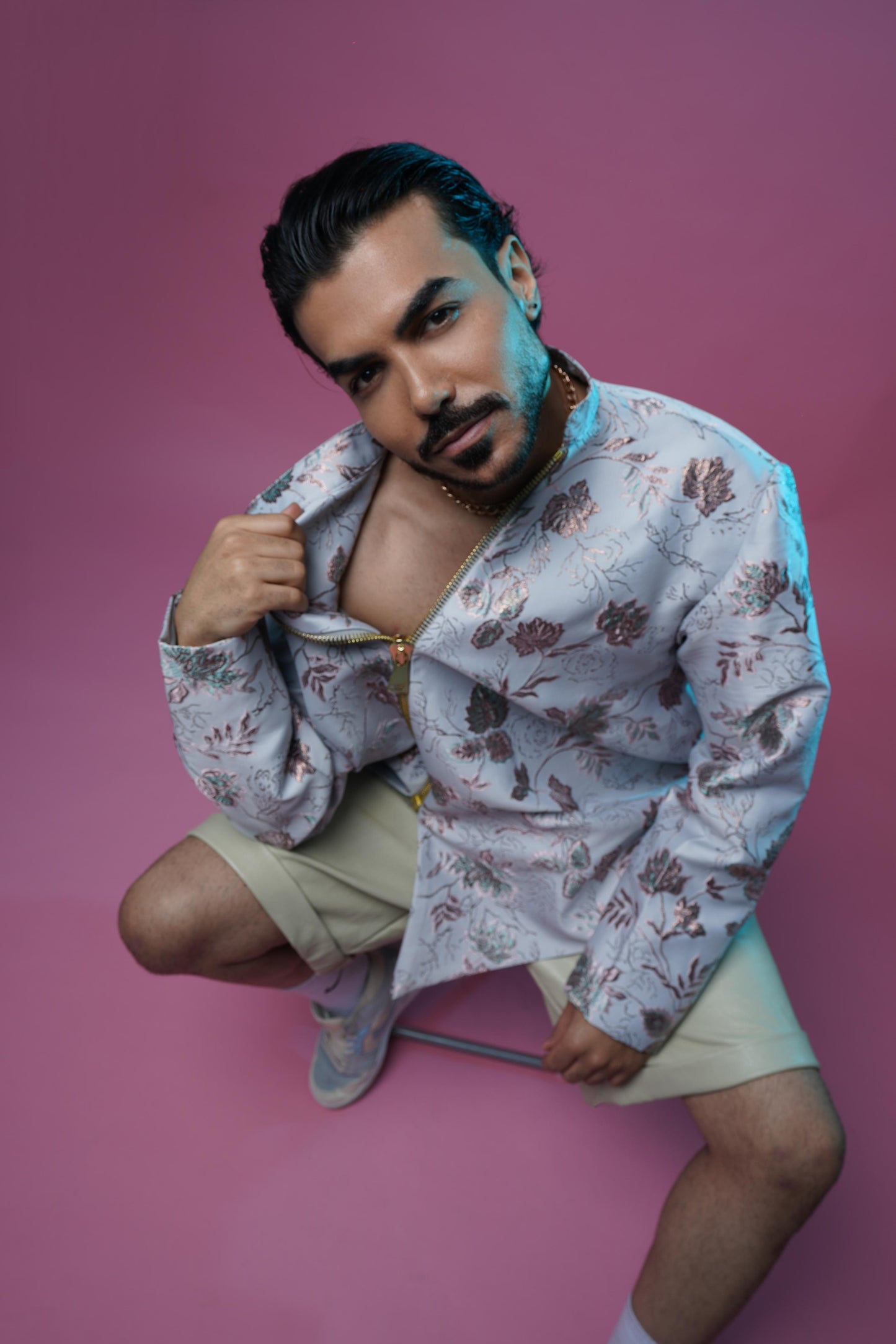 Damask Printed Asymmetric Jacket